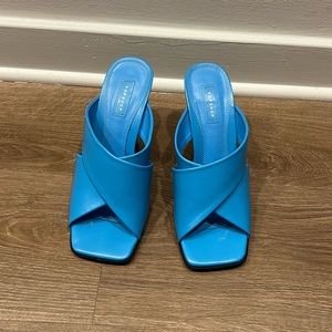 Topshop Skyla Blue High Heel Mules Sandals Size 8.5